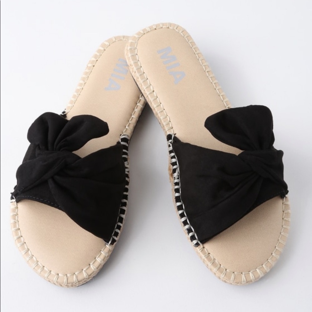 MAI KENSI BLACK SUEDE ESPADRILLE SLIDE SANDALS